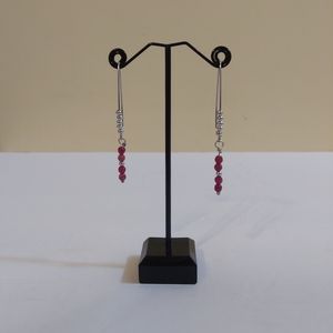 NEW Artisan Womens Classic Red Gemstone Bead Hook Silver Earrings 2.5"
